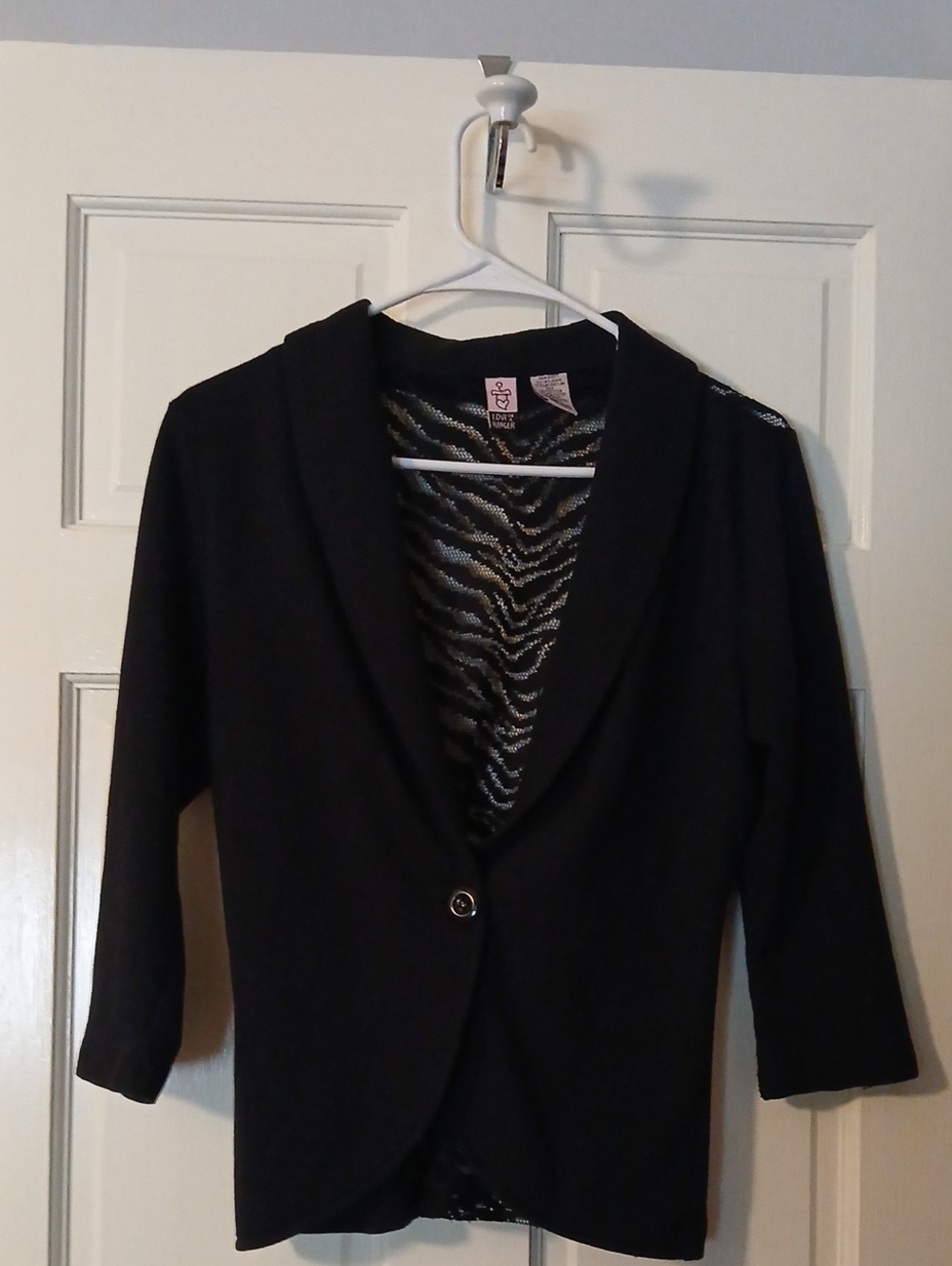 love on a hanger Black Shawl-Collar Blazer with Zebra-Print Back